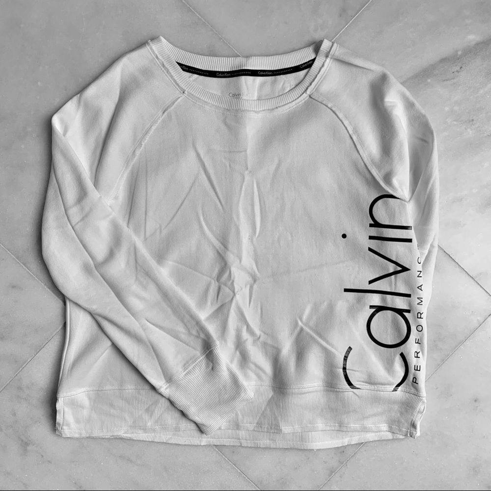 White Calvin Klein Cropped Sweatshirt Size XL